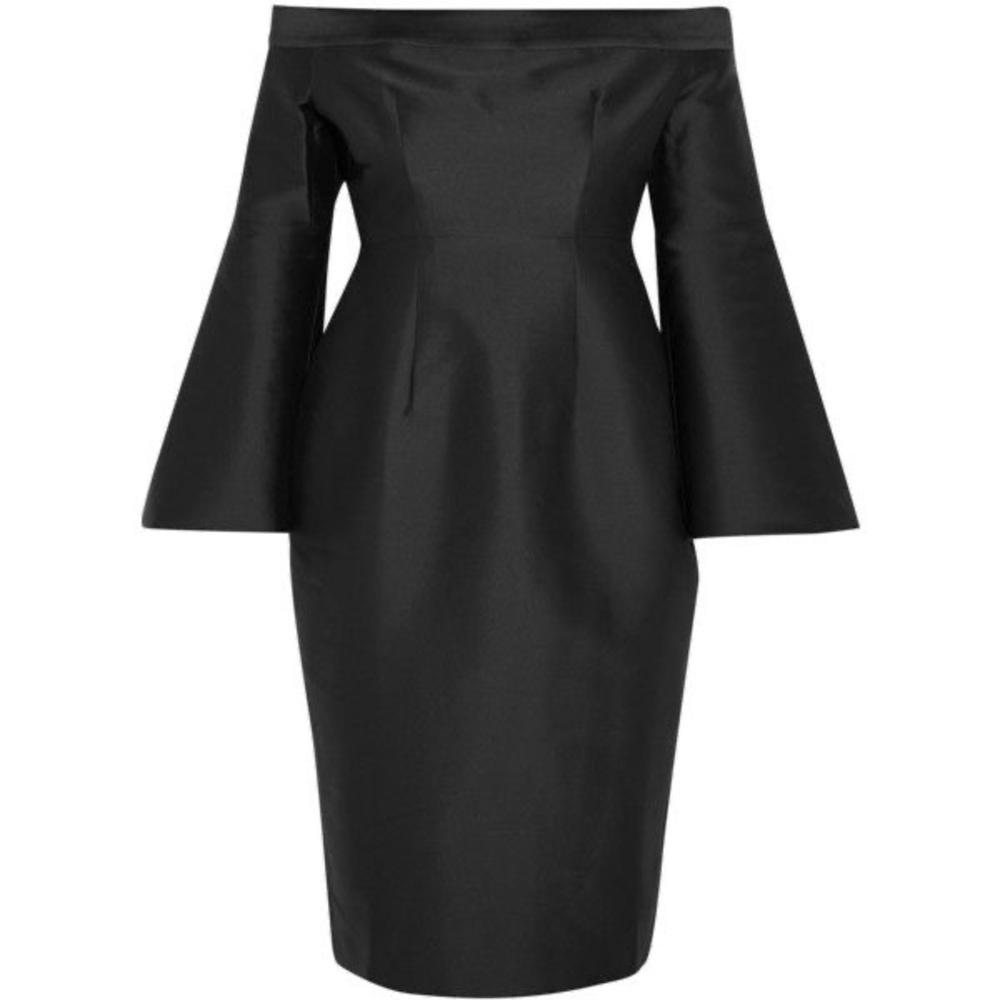 Iris & Ink Gabriela Off the Shoulder Black Satin Dress Size: 6